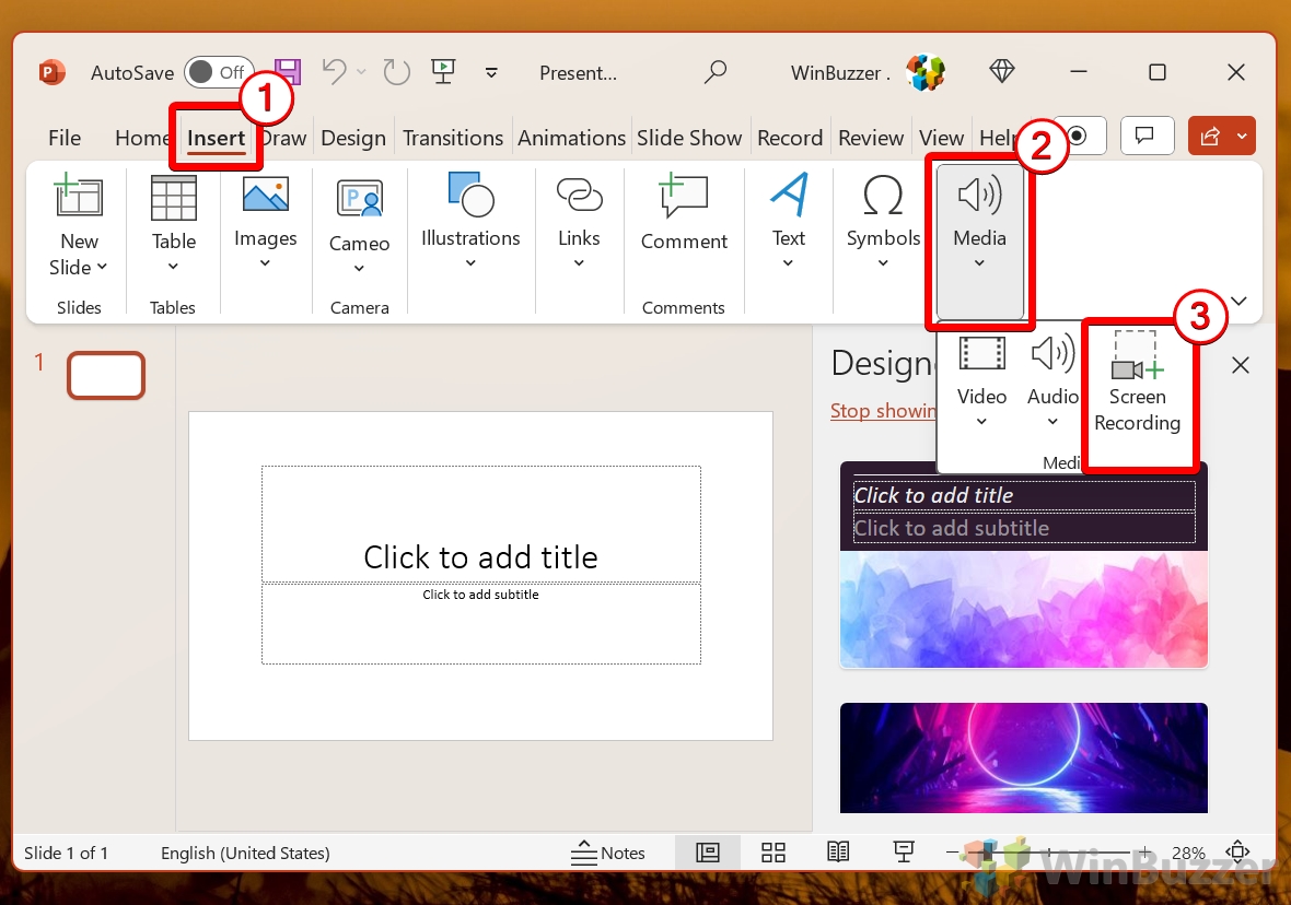 03.2 Windows11 - PowerPoint - Instert - Media - Screen Recording