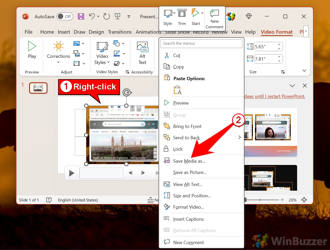 03.6 Windows11 - PowerPoint - Screen Recording - Save Media As