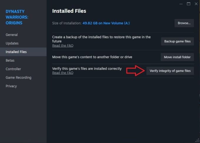 Verify integrity of game files Dynasty Warriors Origins