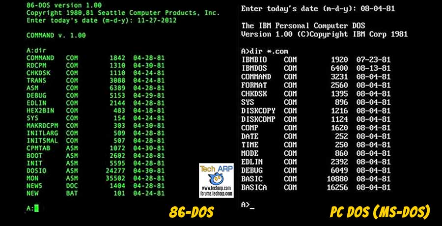 86-DOS MS-DOS comparison