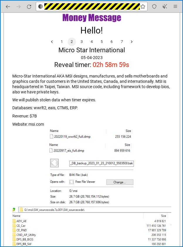 Money Message MSI ransomware warning