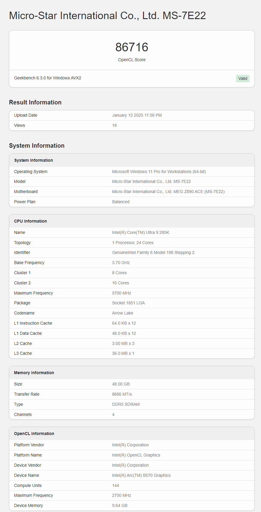 Geekbench OpenCL Arc B570