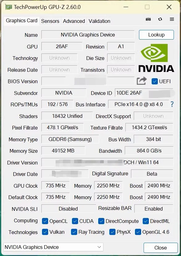 rtx titan ada prototype v0 3l312qqnymce1