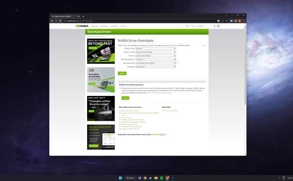 Download the latest AMD or Nvidia Drivers