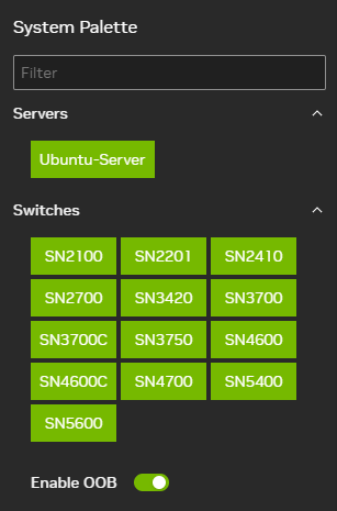 A screenshot shows the current available Spectrum switches that you can add to your simulation, such as SN5600 and SN5400.