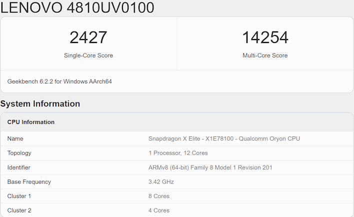 lenovo snapdragon x elite geekbench